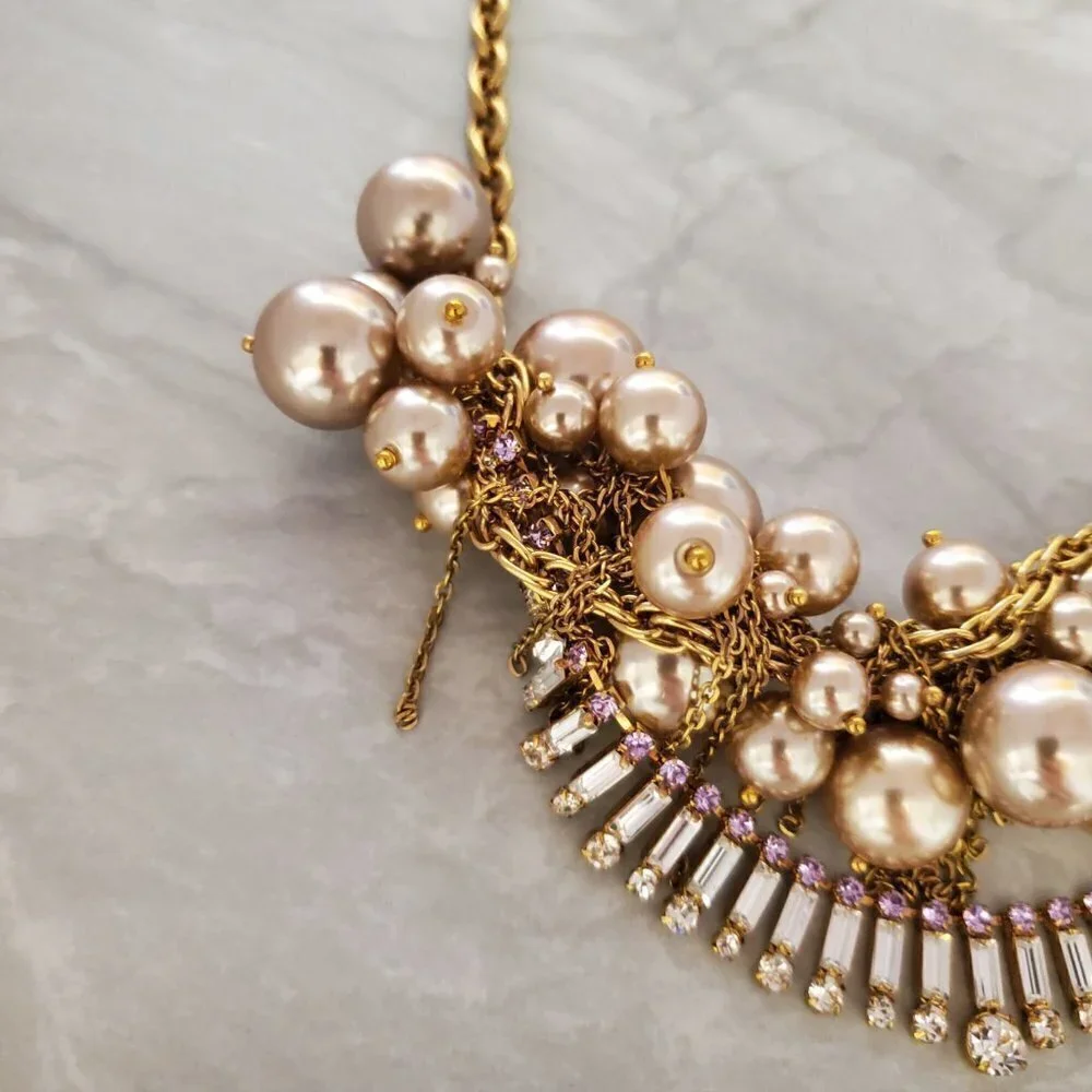 ✨ J.Crew RARE HTF Pearl Rhinestone Crystal Cluster Runway Statement Neckalce ✨